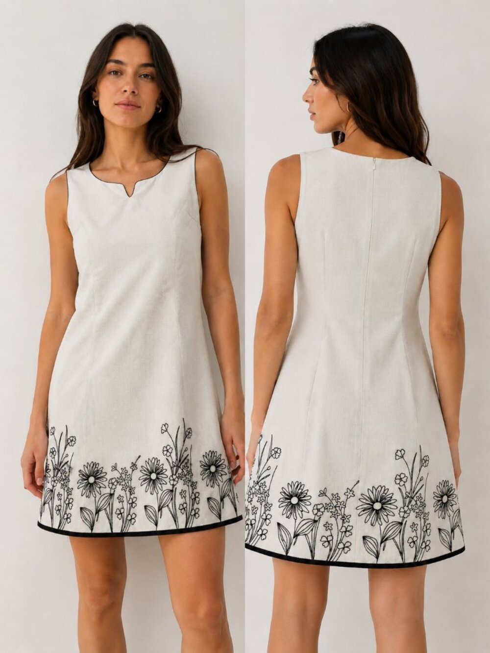 Cottagecore Daisy Linen Midi Dress Coquette Vintage